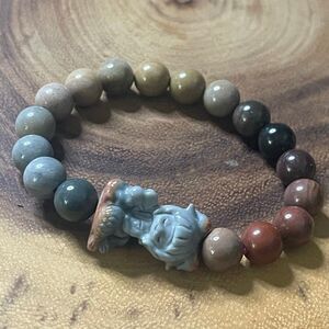 Alashan agate mermaid artisan handmade beaded beads stretch bracelet 6.5” colorf